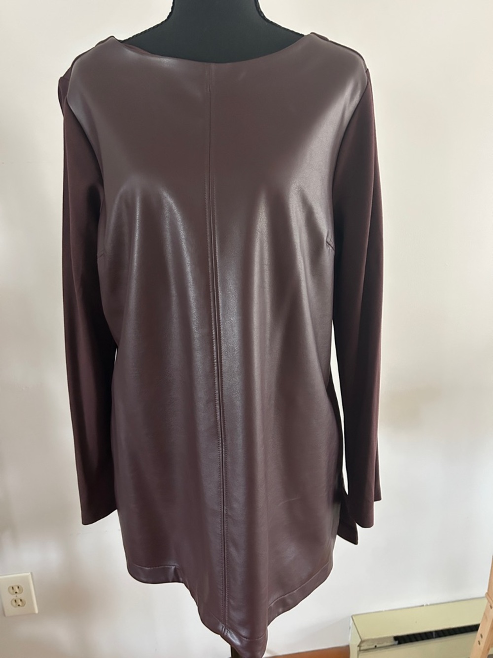 Chico's Chocolate Brown Faux Leather Tunic Top